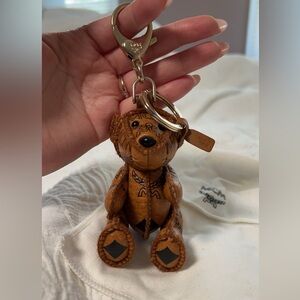 MCM Visetos Bear Key Ring Bag Charm Cognac
